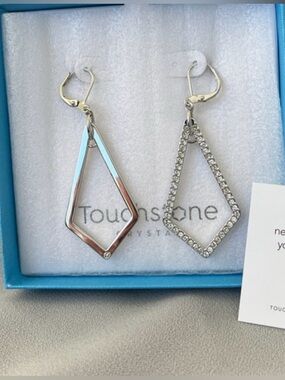 Touchstone Crystal Silver Open Diamond Crystal Drop Earrings